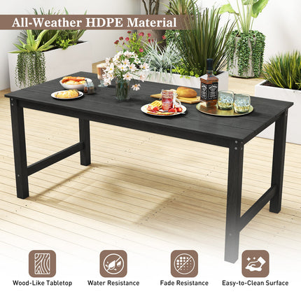 HDPE Outdoor Dining Table for 6 Person with Wood-Like Tabletop and Umbrella Hole
