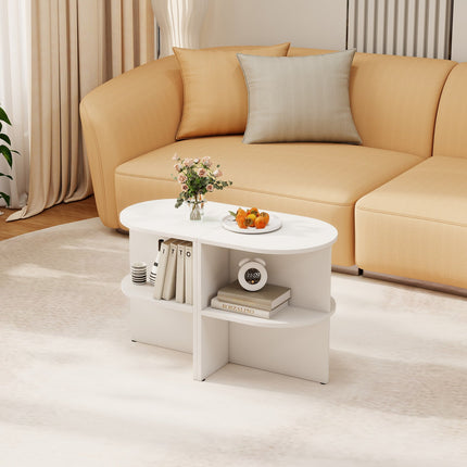 Half Round End Table with Open Shelves for Small Space-White