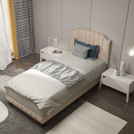 Heavy Duty Upholstered Bed Frame with Rivet Headboard