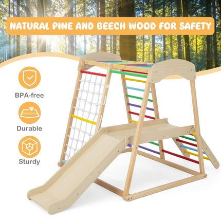 6-in-1 Indoor Jungle Gym Kids Wooden Playground with Monkey Bars
