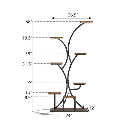 Indoor Plant Stand with Grow Lights 58" Tall 8-Tier Corner Metal Plant Shelf