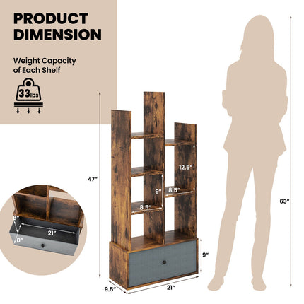 7-Tier Open-Back Bookshelf with Drawer