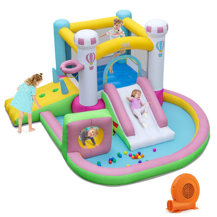 Inflatable Bounce House Bouncy Castle with Obstacle and Ball Pit with 520W Blower