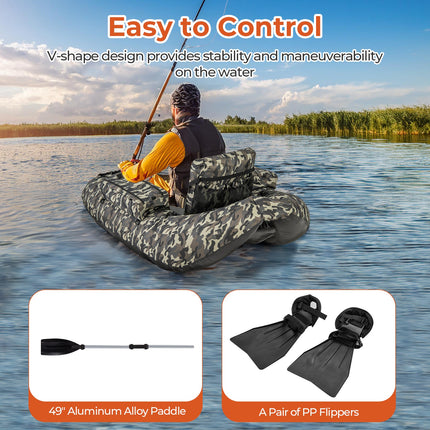 Inflatable Float Tube with Fish Ruler Rod Holder and Storage Pockets-Camouflage
