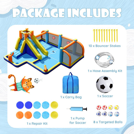 Giant Soccer Themed Inflatable Water Slide Bouncer with Splash Pool without Blower