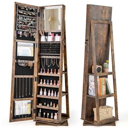 360¬∞ Swivel Jewelry Armoire Standing Jewelry Organizer with Full Length Mirror and Back Shelves