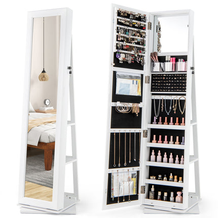 360¬∞ Swivel Jewelry Armoire Standing Jewelry Organizer with Full Length Mirror and Back Shelves
