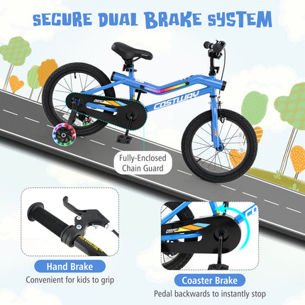 18 Inch Kids Bike LED Lighted Adjustable with Training Wheels for 4-8 Years Old Kids-18 inches