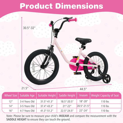 Kids Bike for 3-7 Years Old Boys and Girls 12/14/16-Inch Children Bicycle