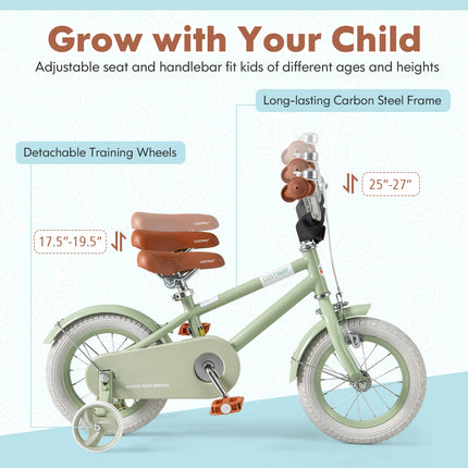 Kids Bike with Adjustable Handlebar and Saddle Green