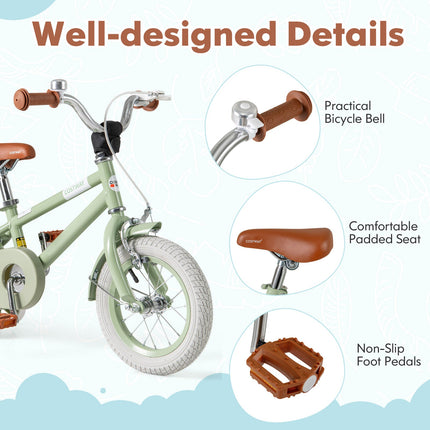Kids Bike with Adjustable Handlebar and Saddle Green