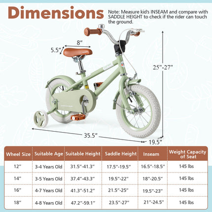 Kids Bike with Adjustable Handlebar and Saddle Green