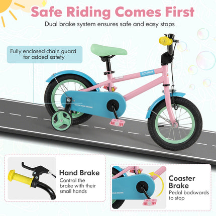 Kids Bike with Adjustable Handlebar and Saddle Pink