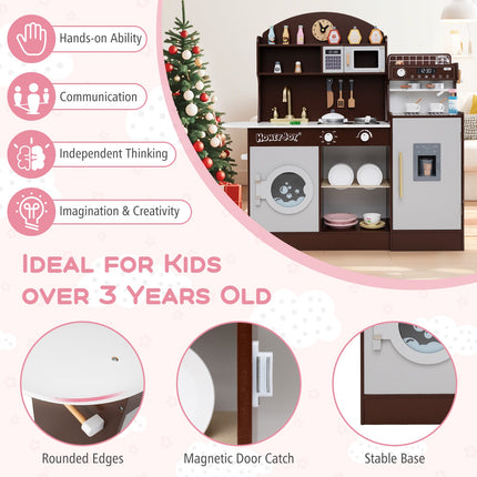 Kids Kitchen Set Wooden with Coffee Makers and Accessories
