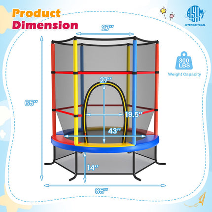 55 Inch Kids Recreational Trampoline Bouncing Jumping Mat with Enclosure Net