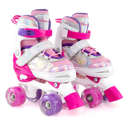 Kids Roller Skates 4 Sizes Adjustable Quad Skates with Light-up Wheels and Safety Protection