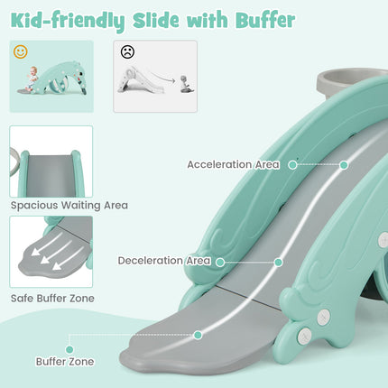 3-in-1 Kids Slide Rocking Horse Set Convertible Toddler Slide with Basketball Hoop