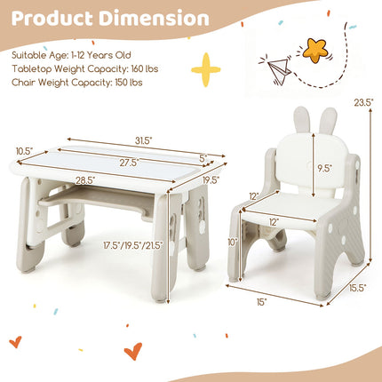 Kids Table and Chair Set with Flip-Top Bookshelf