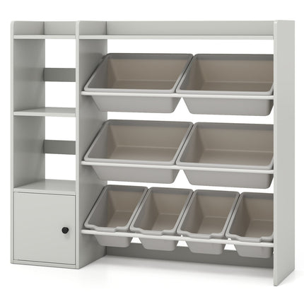Kids Toy Storage and Bookshelf with Open Shelves and Single-door Cabinet