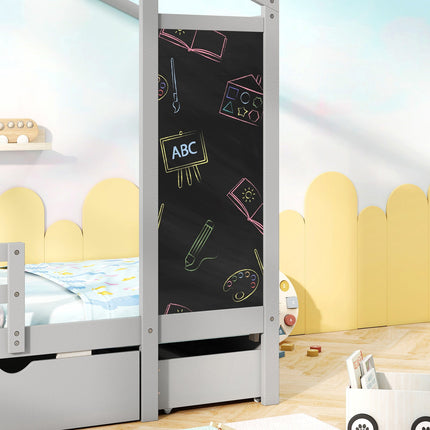 Kids Twin Size Bed with 2 Drawers Solid Wood Bed with Blackboard