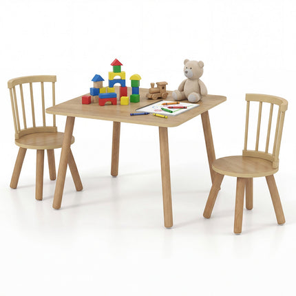Kids Wooden Table and Chairs Set 3-Piece Toddler Furniture with Pine Wood Frame
