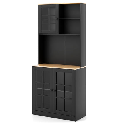 72 Inch Freestanding Pantry Cabinet with Hutch and Adjustable Shelf