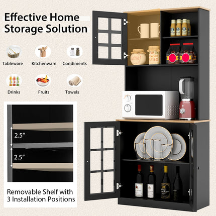 72 Inch Freestanding Pantry Cabinet with Hutch and Adjustable Shelf