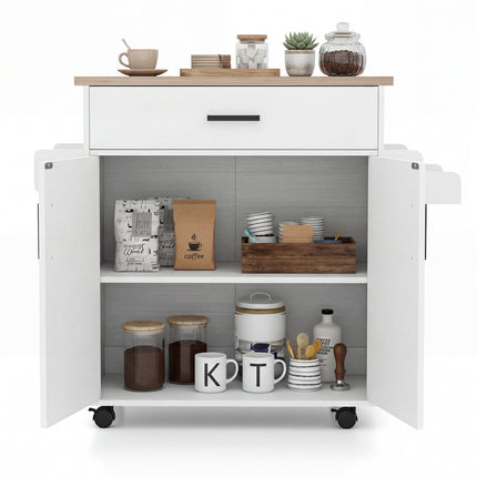 Kitchen Island Cart Rolling Kitchen Storage Island with Drawer-White