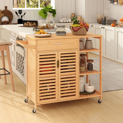 Kitchen Island Cart on Wheels with Sturdy Bamboo Frame-Natural
