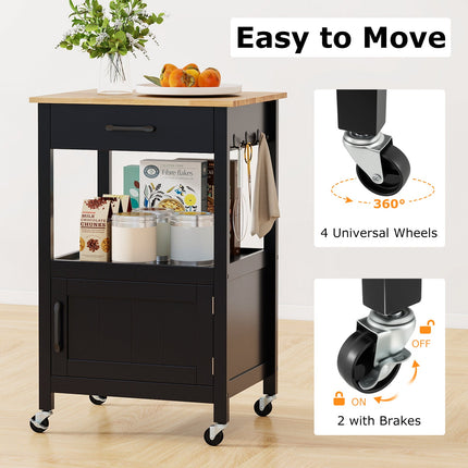 Rolling Kitchen Island Cart with Drawer and Side Hooks