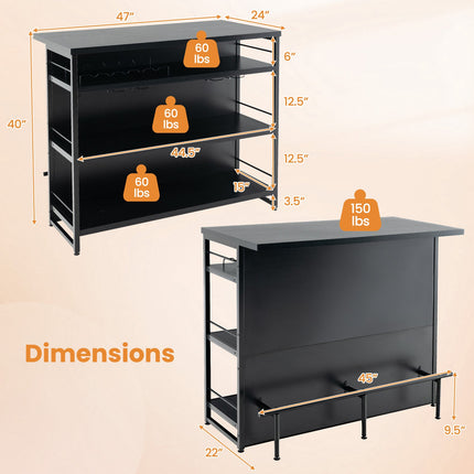 Kitchen Island with 4-Tier Storage Shelf and Long Footrest for Home