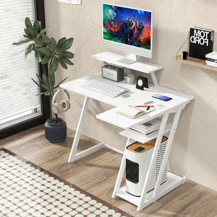 L Shaped Gaming Desk with Outlets and USB Ports