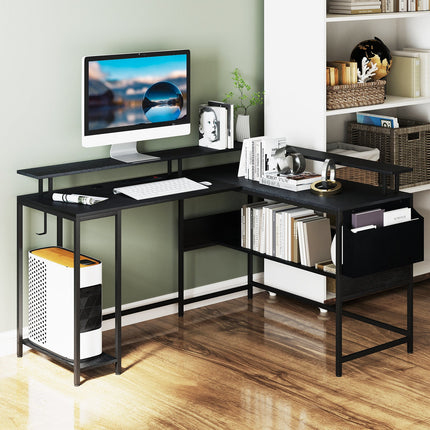 L-Shaped Gaming Desk with LED Lights and Power Outlets Home Office Computer Desk