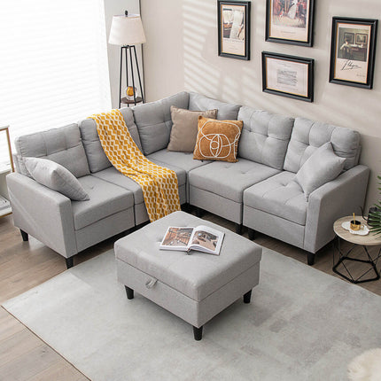 L-shaped Sectional Corner Sofa Set with Storage Ottoman