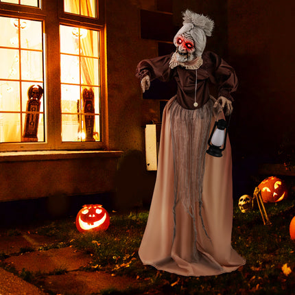 Life-Size Halloween Animatronic Moving and Talking Old Lady Hag Prop