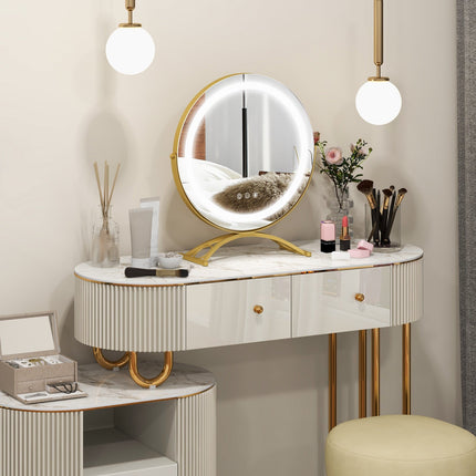 16 x 16 Inch Round LED Vanity Mirror with 3-Color Lighting and Brightness Dimming