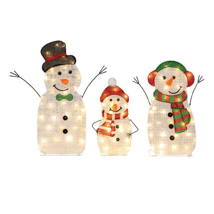 Lighted Snowman Family Christmas Decoration 3-Piece Pre-Lit 2D Snowman Set