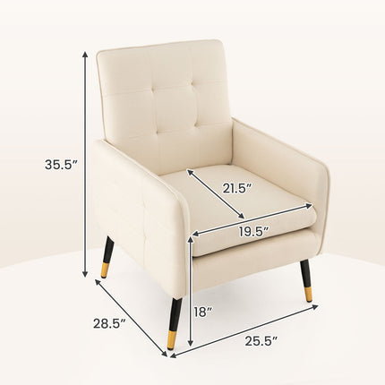 Linen Fabric Accent Chair with Removable Seat Cushion