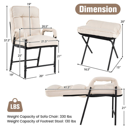 Linen Fabric Modern Accent Chair with Ottoman and Adjustable Backrest