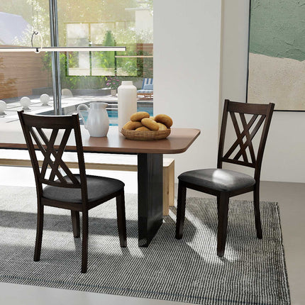 Linen Fabric Upholstered Wooden Dining Chair Set of 2 with Rubber Wood Frame for Dining Room