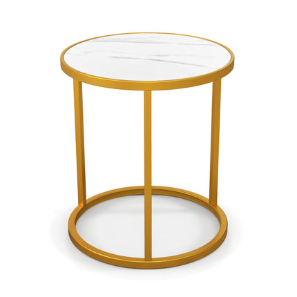 Marble Top Round Side Table 16-Inch End Table with Golden Metal Frame