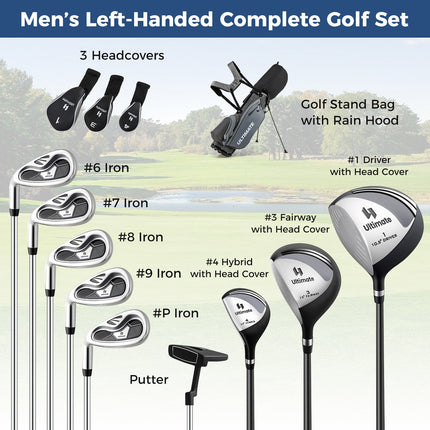 Mens LeftHanded Complete Golf Clubs and Bag Set Portable Lightweight Golf Stand Bag