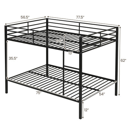 Metal Bunk Bed Full Over Full with Length Safety Guardrail-Black
