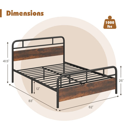 Twin/Full/Queen Size Bed Frame with Industrial Headboard