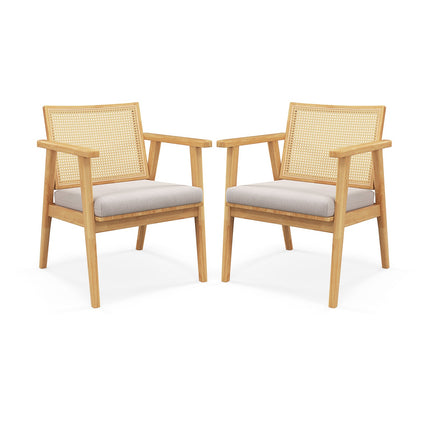 Mid Century Modern Accent Chairs Set of 2 with Breathable Rattan Back-Natural