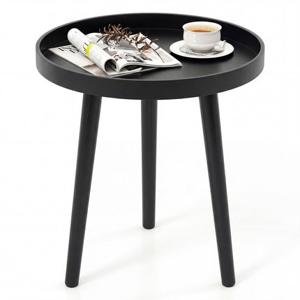 Mid Century Modern Round Side Sofa Coffee Table with Wooden Tray