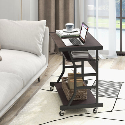 Mobile Computer Desk with Keyboard Tray Mouse Tray and Shelf-Dark Brown