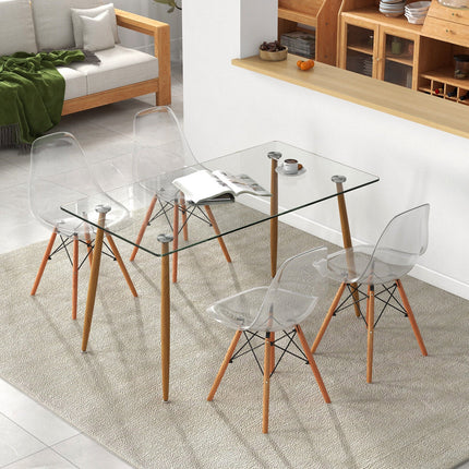 5 Pieces Rectangle Dining Table Set with 51 Inch Glass Tabletop