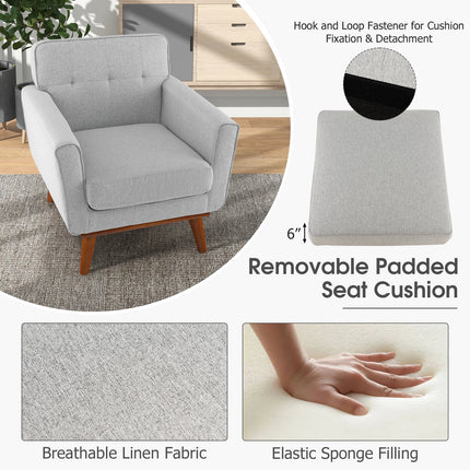 Modern Accent Chair Upholstered Linen Fabric Armchair with Removable Padded Seat Cushion
