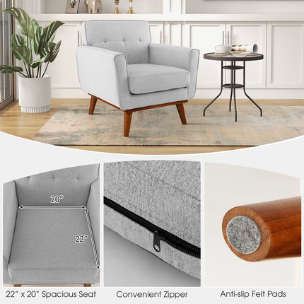 Modern Accent Chair Upholstered Linen Fabric Armchair with Removable Padded Seat Cushion